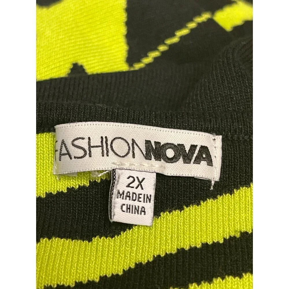 Fashion Nova Women's Wild Thing Lime Black Sweater Dress Knit Size 2X - Picture 8 of 10